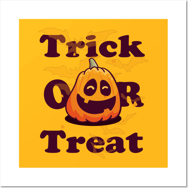 Funny Halloween Gift Trick or treat with scary pumpkin face for men and women Wall Art by NaniMc